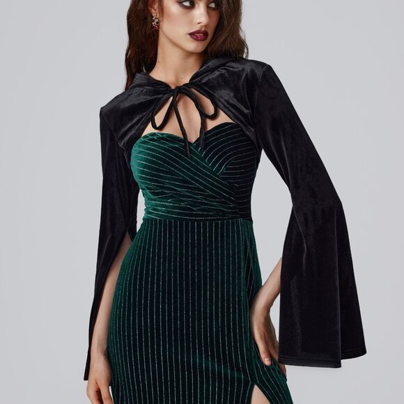 Cider Velvet Hooded Long Sleeve Crop Top - Green - XS - Picture 4 of 7